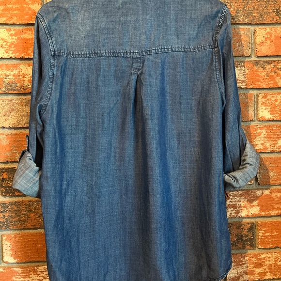 Design By Olivia Chambray Button Down Shirt Tencel Size L Roll Tab Sleeves - Picture 6 of 10
